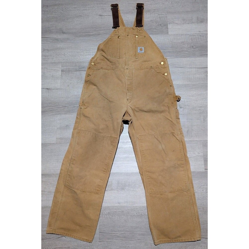 Carhartt R01 BRN Bibs Overalls Men's Sz 40x29 Double Knee Brown Vintage